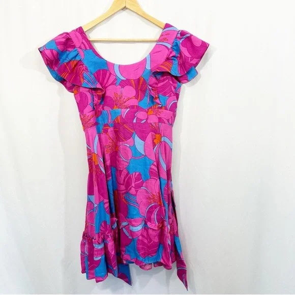 NWT Tuckernuck Wimberly Wild Azalea Edisto Linen Floral Ruffle Dress - Picture 8 of 16